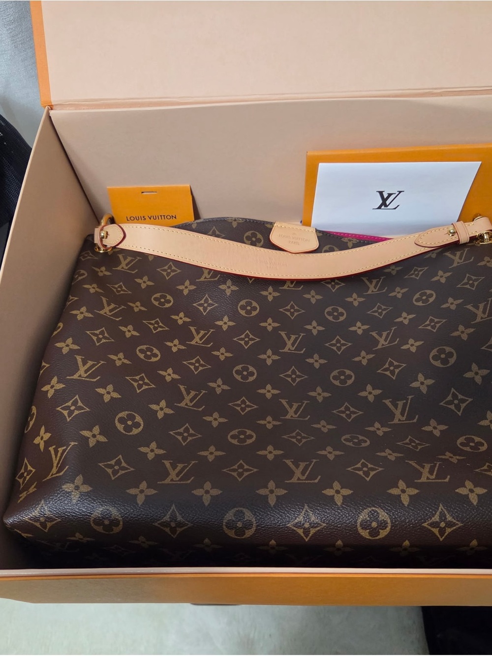 Louis Vuitton Monogram Canvas Shoulder Bag with Natural Leather Trim